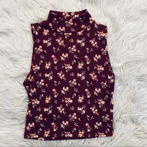 NWOT Red Floral Pattern Mock Neck Sleeveless Tank